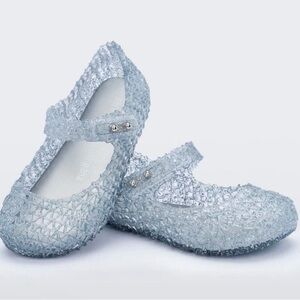 Mini Melissa Campana Silver Mary Jane Jelly Flats in Glitter Clear
